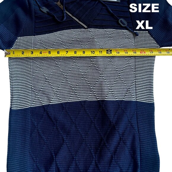 LCR Mens Ribbed Sweater Navy Blue Colorblock Slim Fit Shawl Collar Various Sizes - Picture 12 of 16